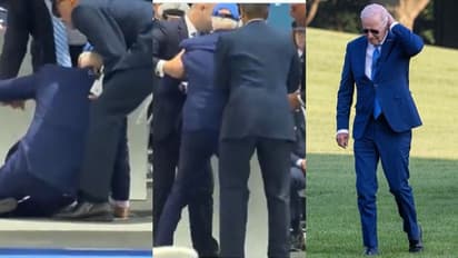 വേദിയിലെ ബാഗ് പണിയായി, പൊതുവേദിയിൽ തെന്നി വീണ് അമേരിക്കൻ പ്രസിഡന്റ് ജോ ബൈഡൻ