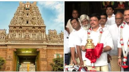 பார்த்தசாரதி கோயிலுக்கு ரூ.55 லட்சம் மதிப்பிலான தங்கச்சடாரி..! அன்பளிப்பாக வழங்கிய நகைக்கடை அதிபர்