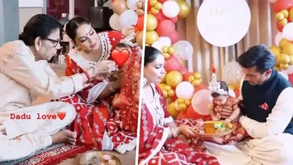 Bipasha Basu, Karan Singh Grover's daughter Devi 'Mukhebhaat' ceremony: Baby dons Benarasi saree