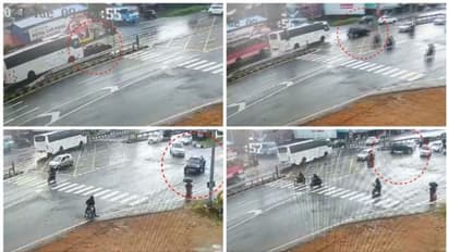 പാഞ്ഞെത്തിയ ബസ് കാറിന് പിന്നിലിടിച്ചു, വൻ അപകടം ഒഴിവായത് തലനാരിഴയ്ക്ക്, സിസിടിവി ദൃശ്യങ്ങൾ പുറത്ത്