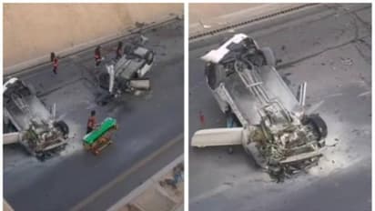 മേല്‍പ്പാലത്തിന് മുകളില്‍ നിന്ന് കാര്‍ നിന്ത്രണം വിട്ട് താഴേക്ക് പതിച്ചു; വീണത് മറ്റൊരു കാറിന് മുകളില്‍