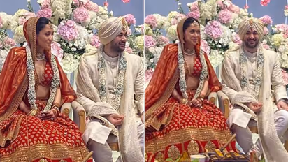 Karan Deol-Drisha Acharya wedding FIRST photos out, Sunny Deol, Bobby Deol, Dharmendra dance to dhol beats