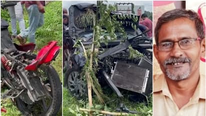 കാർ ചീറിപ്പാഞ്ഞെത്തി, നിയന്ത്രണം വിട്ട് ബൈക്ക് ഇടിച്ച് തെറിപ്പിച്ചു; വയോധികന് ദാരുണാന്ത്യം, 3 പേർക്ക് പരിക്ക്