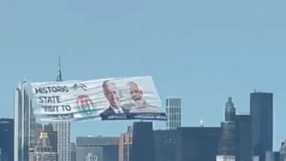 PM Modi's US Visit: PM Modi's massive banner flies high in New York sky | WATCH