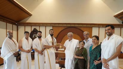 Cricketer KL Rahul offers prayers at Shri Dharmasthala Manjunatheshwara temple