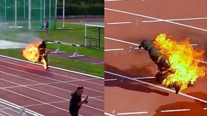 ದೇಹಕ್ಕೆ ಬೆಂಕಿ ಹಚ್ಚಿ 100 ಮೀಟರ್ ಓಟ, 2 ವಿಶ್ವದಾಖಲೆ ನಿರ್ಮಿಸಿದ ಅಗ್ನಿಶಾಮಕ ದಳ ಸಿಬ್ಬಂದಿ!