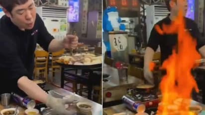 ഭക്ഷണം വിളമ്പുന്നതിനിടയില്‍ തീ ആളിപ്പടര്‍ന്നപ്പോള്‍; വീഡിയോ വൈറല്‍