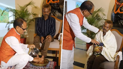 MP urination case: CM Shivraj Chouhan washes tribal man Dashmat Rawat's feet, apologises | WATCH