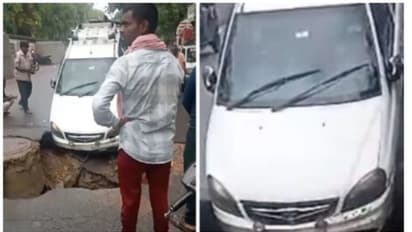 അപ്രതീക്ഷിതമായി റോഡ് പിളര്‍ന്നു, ഓടിക്കൊണ്ടിരുന്ന കാര്‍ താണു, ഞെട്ടിക്കും ദൃശ്യങ്ങള്‍!