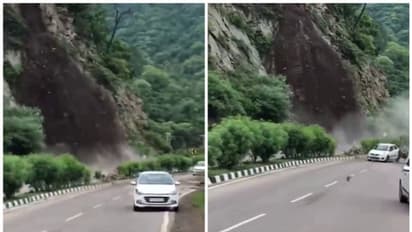 മണ്ണിടിച്ചിലിനൊപ്പം കൂറ്റന് പാറകള് ഹൈവേയിലേക്ക് വീണു; യാത്രക്കാര് രക്ഷപ്പെട്ടത് തലനാരിഴയ്ക്ക് - വീഡിയോ