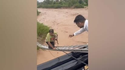 சீறிப்பாயும் வெள்ளத்தில் உயிரைப் பணயம் வைத்து நாயைக் காப்பாற்றிய நபர்! வைரல் வீடியோவுக்கு குவியும் பாராட்டு!