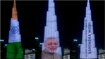 മോദിയെ വരവേറ്റ് യുഎഇ; ത്രിവര്ണമണിഞ്ഞ് ബുര്ജ് ഖലീഫ, വീഡിയോ