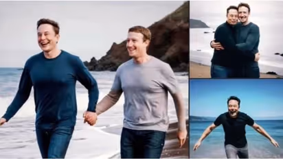 நண்பேன்டா.. பீச்சில் ஜாலியாக விளையாடும் எலான் மஸ்க் & மார்க் ஜுக்கர்பெர்க் - AI-யின் கூல் போட்டோஸ்