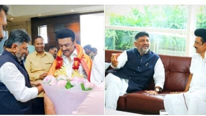 எதிர்கட்சிகள் கூட்டத்திற்காக பெங்களூர் சென்ற ஸ்டாலினை சந்தித்த சிவக்குமார்.! மேகதாது அணை தொடர்பாக ஆலோசனையா.?