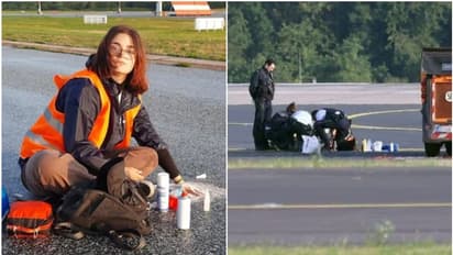 റൺവേയിൽ കൈകൾ ഒട്ടിച്ചുവെച്ചു, പരിസ്ഥിതി പ്രവർത്തകരുടെ കടുംകൈ, വിമാനസർവീസുകൾ താറുമാറായി