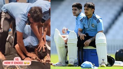 ഗില്ലും സിറാജും മുക്കിയെടുത്തു, കേക്കില് കുളിച്ച് ഇഷാന് കിഷന്; ശകാരിച്ച് ആരാധകർ- വീഡിയോ