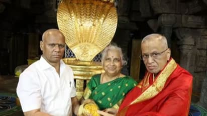 Tirupati: Infosys founder Narayana Murthy and wife Sudha Murty donate golden conch, tortoise idol