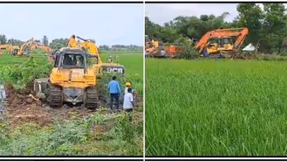 விளைந்து நிற்கும் நெற்பயிற்களை நவீன இயந்திரங்கள் மூலம் அழிக்கும் என்எல்சி நிர்வாகம்..! வேதனையில் விவசாயிகள்