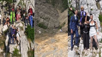 ఇదెక్కడి విచిత్రంరా మావా.. అతిథులతో పాటు వధూవరుల స్కైడైవింగ్.. వీడియో వైరల్..