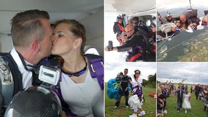 ಅಬ್ಬಬ್ಬಾ..ನೋಡಿದ್ರೆ ಎದೆ ಝಲ್ ಅನ್ನುತ್ತೆ, ಪರ್ವತದ ಮೇಲೆ ಮದ್ವೆಯಾಗಿ ಸ್ಕೈಡೈವಿಂಗ್ ಮಾಡಿದ ಜೋಡಿ!