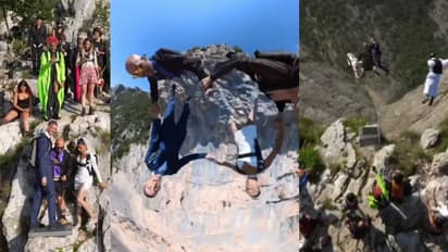 മലയുടെ മുകളിൽ വച്ച് വിവാഹം, പിന്നാലെ സ്കൈ ഡൈവ്; വിമര്‍ശനവുമായി സോഷ്യൽ മീഡിയ