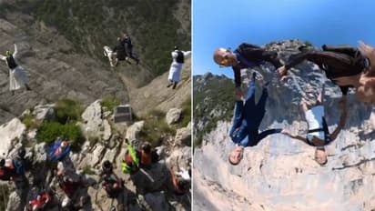 സാഹസികം, അതിഥികൾക്കൊപ്പം സ്കൈ‍ഡൈവിംഗ് നടത്തി വധുവും വരനും; വൈറലായി വിവാഹാഘോഷം