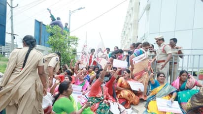 మహిళా కమిషన్ కార్యాలయం వద్ద జనసేన వీరమహిళల ఆందోళన.. తీవ్ర ఉద్రిక్తత..