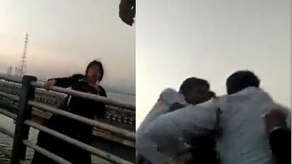 ಸೇತುವೆಯಿಂದ ಸಮುದ್ರ ಹಾರಲು ಯತ್ನಿಸಿದ ಮಹಿಳೆ ರಕ್ಷಿಸಿದ ಪೊಲೀಸ್, ವಿಡಿಯೋ ವೈರಲ್!