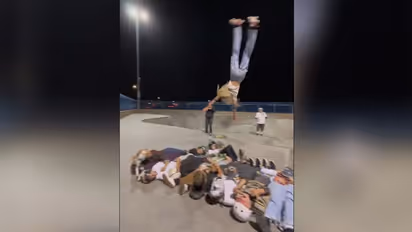 WATCH: 15-year-old roller skating prodigy shatters world record with daring barani flip over 12 people