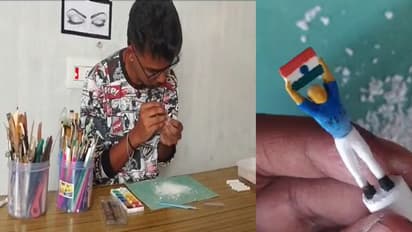 மூவர்ண கொடியேந்திய இளைஞரின் உருவம்.. சாக்பீசில் செதுக்கிய நேர்த்தி - இளம் சிற்பி அசத்தல்! 