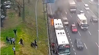Terrifying escape: Passengers flee bus moments before it engulfs in flames in Argentina - WATCH