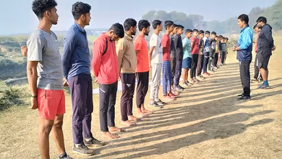 Not in stadiums, but these players train near the river banks in this village