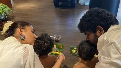 மகன்களுக்கு பட்டுவேட்டி கட்டிவிட்டு... ஓணம் விருந்து ஊட்டிவிட்ட நயன்தாரா - விக்கி பகிர்ந்த கியூட் போட்டோஸ் இதோ