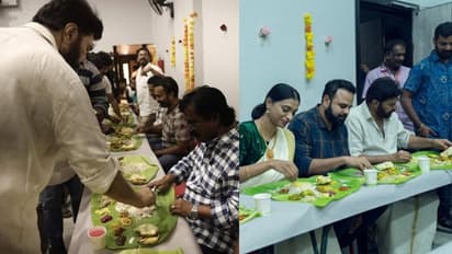 സദ്യ വിളമ്പി, ഓണമുണ്ട് സിനിമാ സെറ്റില്‍ മമ്മൂട്ടി: വീഡിയോ