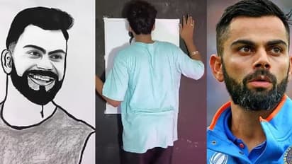 ನಾಲಿಗೆಯಿಂದ ವಿರಾಟ್ ಕೊಹ್ಲಿ ಚಿತ್ರ ಬರೆದ ಅಪ್ಪಟ ಅಭಿಮಾನಿ..! ವಿಡಿಯೋ ವೈರಲ್