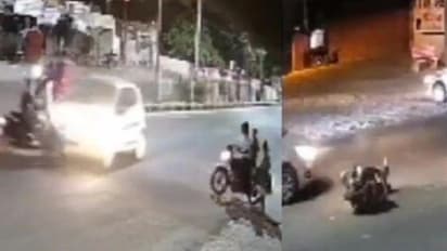 യുവതി ഓടിച്ച സ്കൂട്ടറിനുമേല് കാര് പാഞ്ഞു കയറി; സ്കൂട്ടര് തവിടുപൊടിയായി, കാര് ഡ്രൈവര് ഒളിവില്