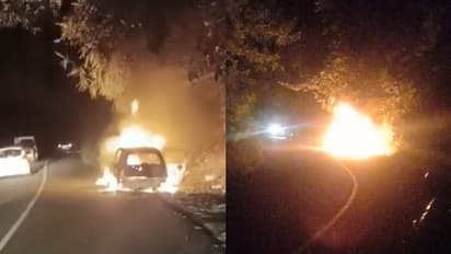 കാര് അമിതമായി ചൂടായപ്പോള് യാത്രക്കാര് പുറത്തിറങ്ങി, പിന്നാലെ വാഹനം കത്തിയമര്ന്നു