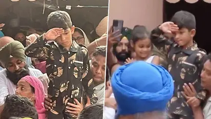 Heartbreaking! Son of martyred Col Manpreet Singh salutes his father's mortal remains - WATCH