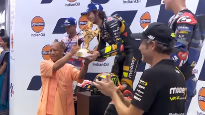 WATCH: MotoGP Bharat champion Marco Bezzecchi receives trophy from UP CM; graced with standing ovation