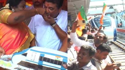 வந்தே பாரத்.. உற்சாக வரவேற்பளித்த மதுரை மக்கள் - தமிழக அமைச்சருக்கு கேக் ஊட்டி மகிழ்ந்த தெலுங்கானா ஆளுநர்!