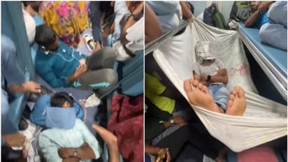 ട്രെയിനിനുള്ളില് തൊട്ടില് കെട്ടി യാത്ര; ലോക്കല് ട്രെയിനുകളിലെ തിരക്കിനൊരു മറുപടിയോ?