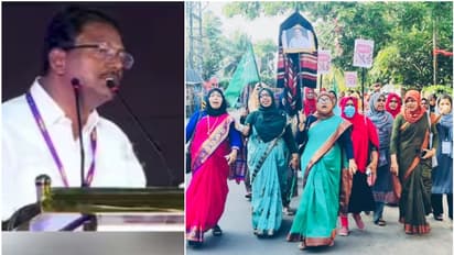 തട്ടം പരാമർശത്തിൽ കടുപ്പിച്ച് വനിതാ ലീഗ്, പൊന്നാനിയിൽ അനിൽകുമാറിനെ കറുത്ത തട്ടമണിയിച്ച് പ്രതീകാത്മക പ്രതിഷേധം