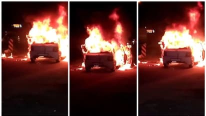 തൃശൂർ ദേശീയപാതയിൽ ഓടിക്കൊണ്ടിരുന്ന കാർ തീപിടിച്ചു; കാറിലുണ്ടായിരുന്നത് ഒരാൾ, രക്ഷപ്പെട്ടത് തലനാരിഴയ്ക്ക്