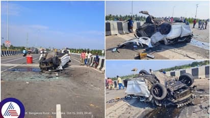 ಹೊಸಕೋಟೆ- ದೊಡ್ಡಬಳ್ಳಾಪುರ ರಸ್ತೆಯಲ್ಲಿ ಭೀಕರ ಅಪಘಾತ: ಡಿವೈಡರ್‌ಗೆ ಗುದ್ದಿ ಪಲ್ಟಿ ಹೊಡೆದ ಕಾರು