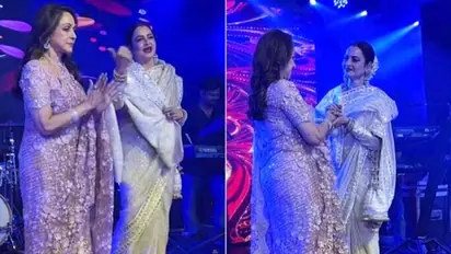 Video: Hema Malini and Rekha dance to 'Kya Khoob Lagti Ho,' share a kiss and hug onstage