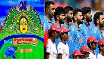 இந்தியா CWC கைப்பற்ற 5000 எலுமிச்சம் பழம் கொண்டு துர்கா தேவியின் மணல் சிற்பம் வரைந்து சுதர்சன் பட்நாயக்!