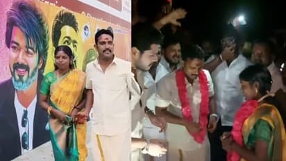 വിവാഹത്തലേന്ന് തിയറ്ററിലെത്തി മാലയിട്ട് വിജയ് ആരാധകരായ വധൂവരന്മാര്‍; 'ലിയോ' ഫസ്റ്റ് ഷോ കാഴ്ച: വീഡിയോ