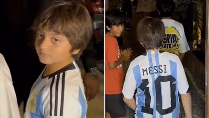 Shah Rukh Khan's youngest, AbRam Khan, makes rare public appearance in Messi jersey [WATCH]