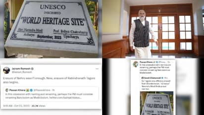 വിശ്വഭാരതിസർവകലാശാലയിലെ ശിലാഫലകത്തിൽ നിന്ന് ടാഗോറിനെ വെട്ടി,ചരിത്രത്തെ ഇല്ലാതാക്കാനുള്ള ശ്രമമെന്ന് കോണ്ഗ്രസ്