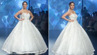 Nushrratt Bharuccha walks the ramp in a dreamy white gown 